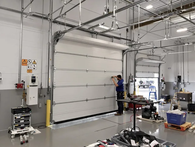Commercial garage door repair being performed by Bridgeport Garage Door Repair expert in Bridgeport