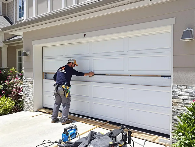 Bridgeport Garage Door Repair team performing complete garage door replacement at Bridgeport residence