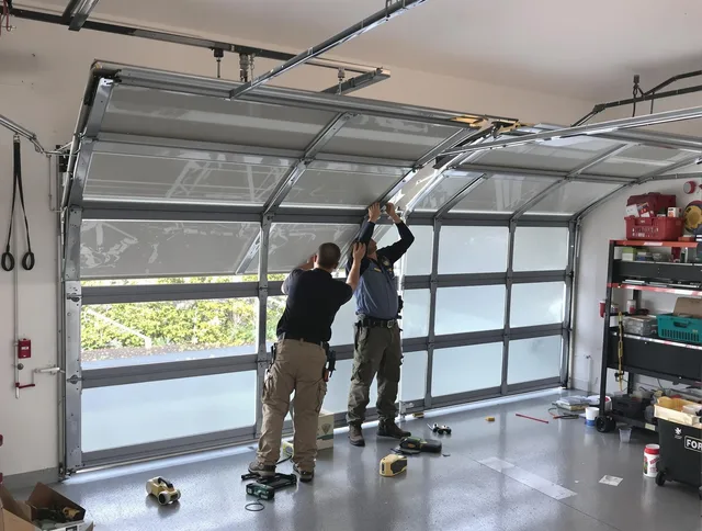 Bridgeport Garage Door Repair expert performing precise panel replacement on Bridgeport garage door